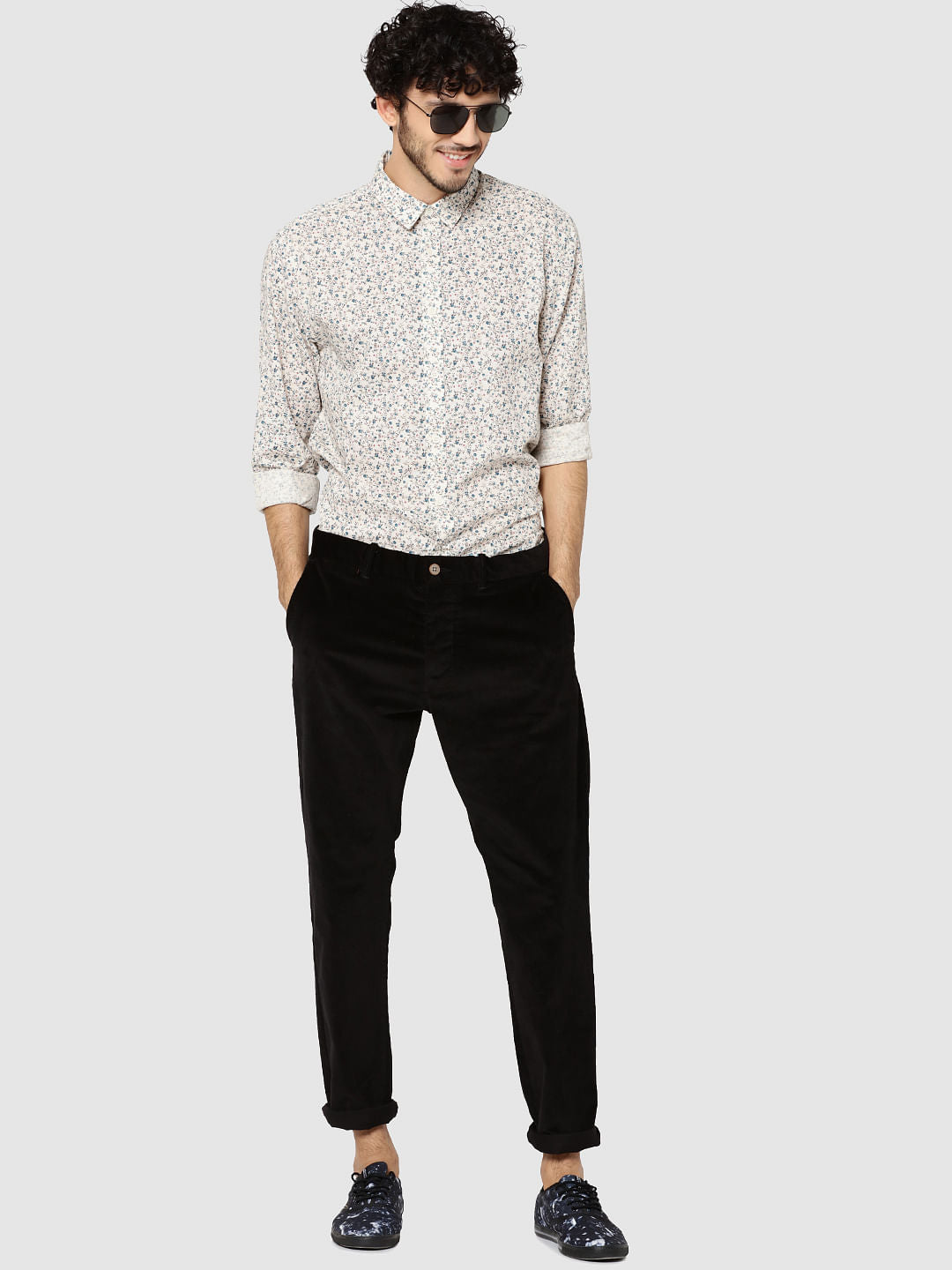Off White All Over Floral Print Full Sleeves Shirt