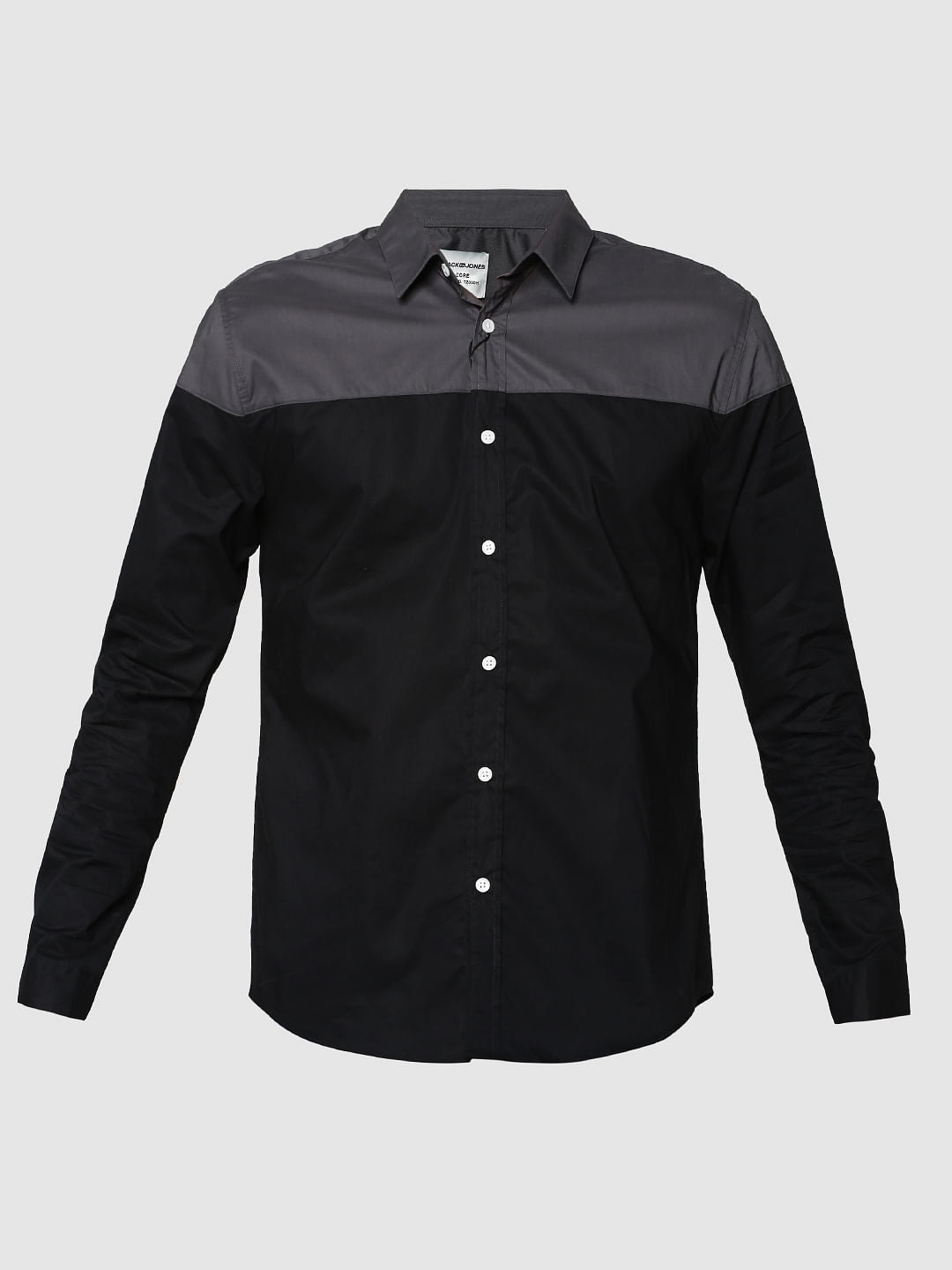 Black Colourblocked Full Sleeves Shirt