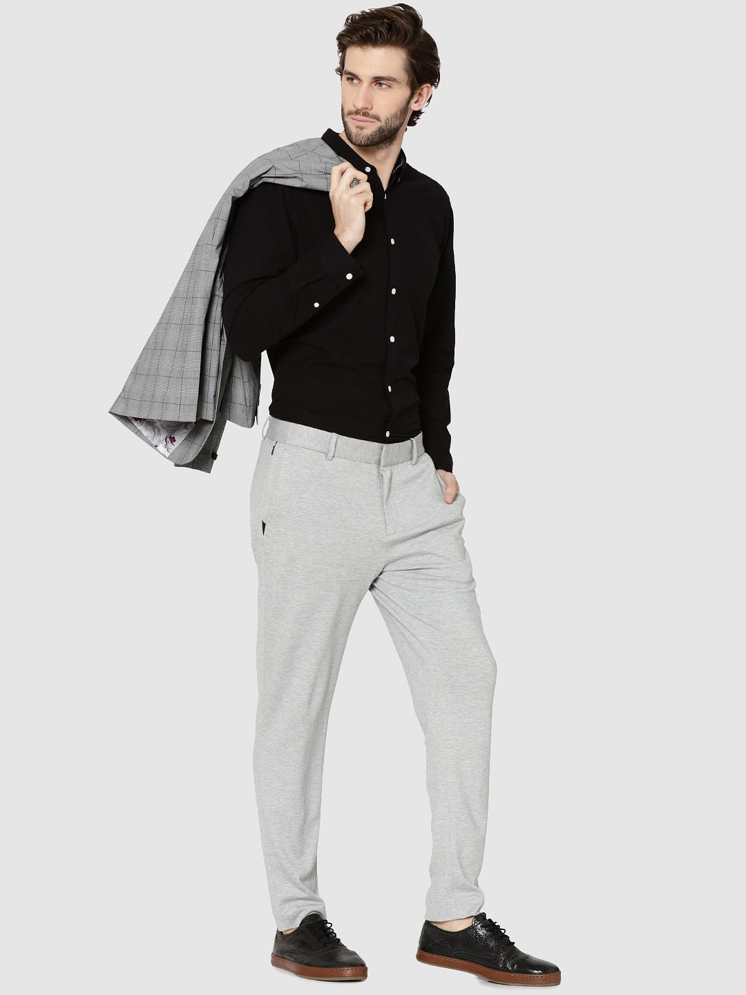 Black Contrast Collar Full Sleeves Slim Fit Shirt