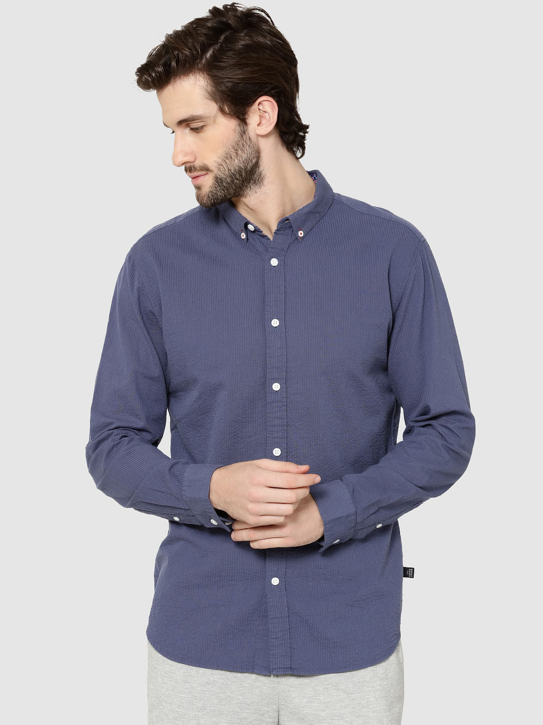 Blue Full Sleeves Slim Fit Shirt - S