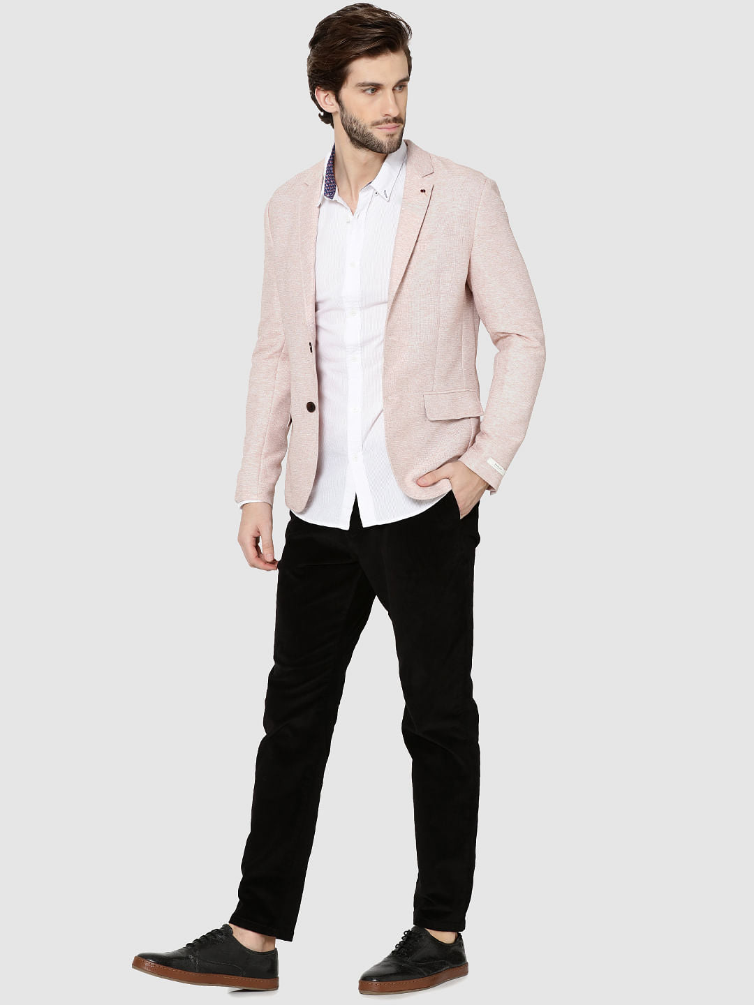 White Contrast Collar Full Sleeves Slim Fit Shirt