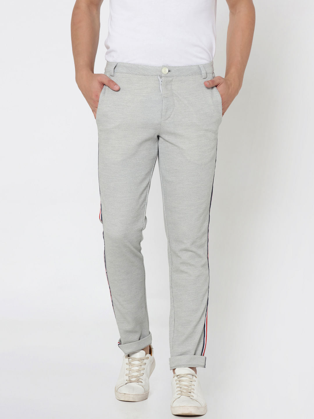 Light Grey Tape Detail Slim Fit Trousers - 46