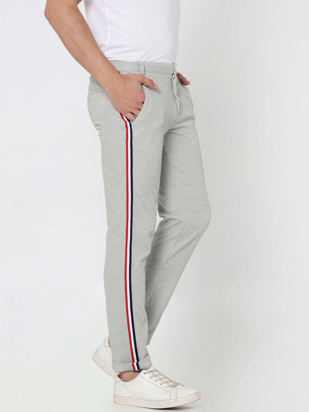 Light Grey Tape Detail Slim Fit Trousers