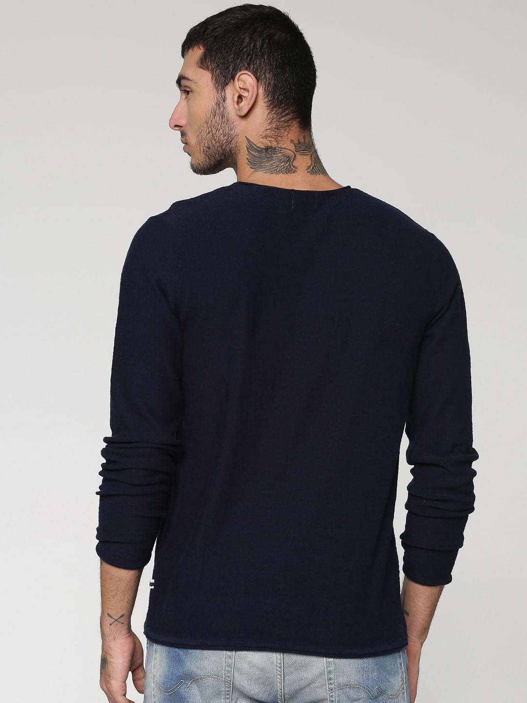 Blue Slim Fit Full Sleeves Crew Neck T-Shirt