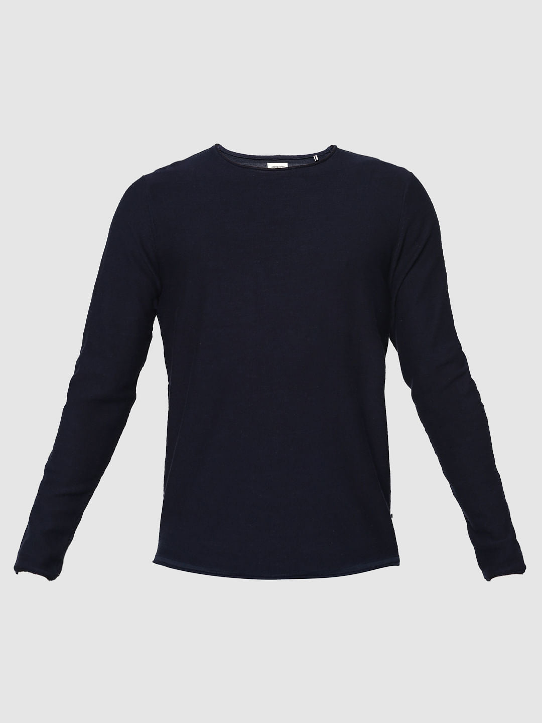 Blue Slim Fit Full Sleeves Crew Neck T-Shirt