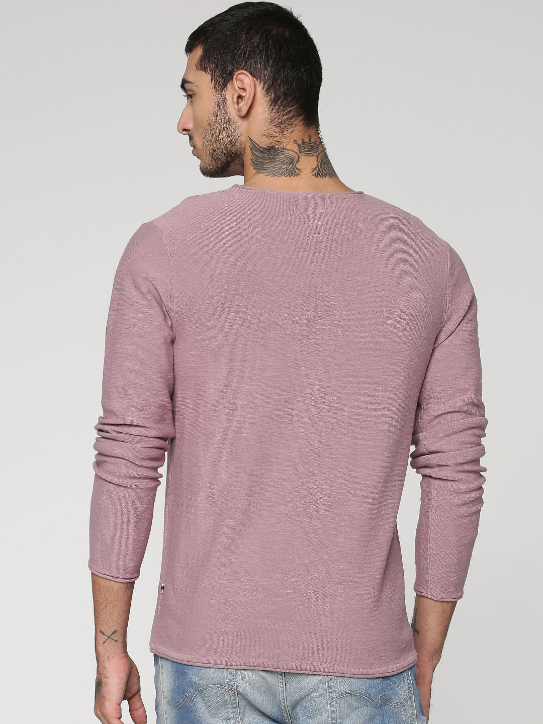 Purple Slim Fit Full Sleeves Crew Neck T-Shirt