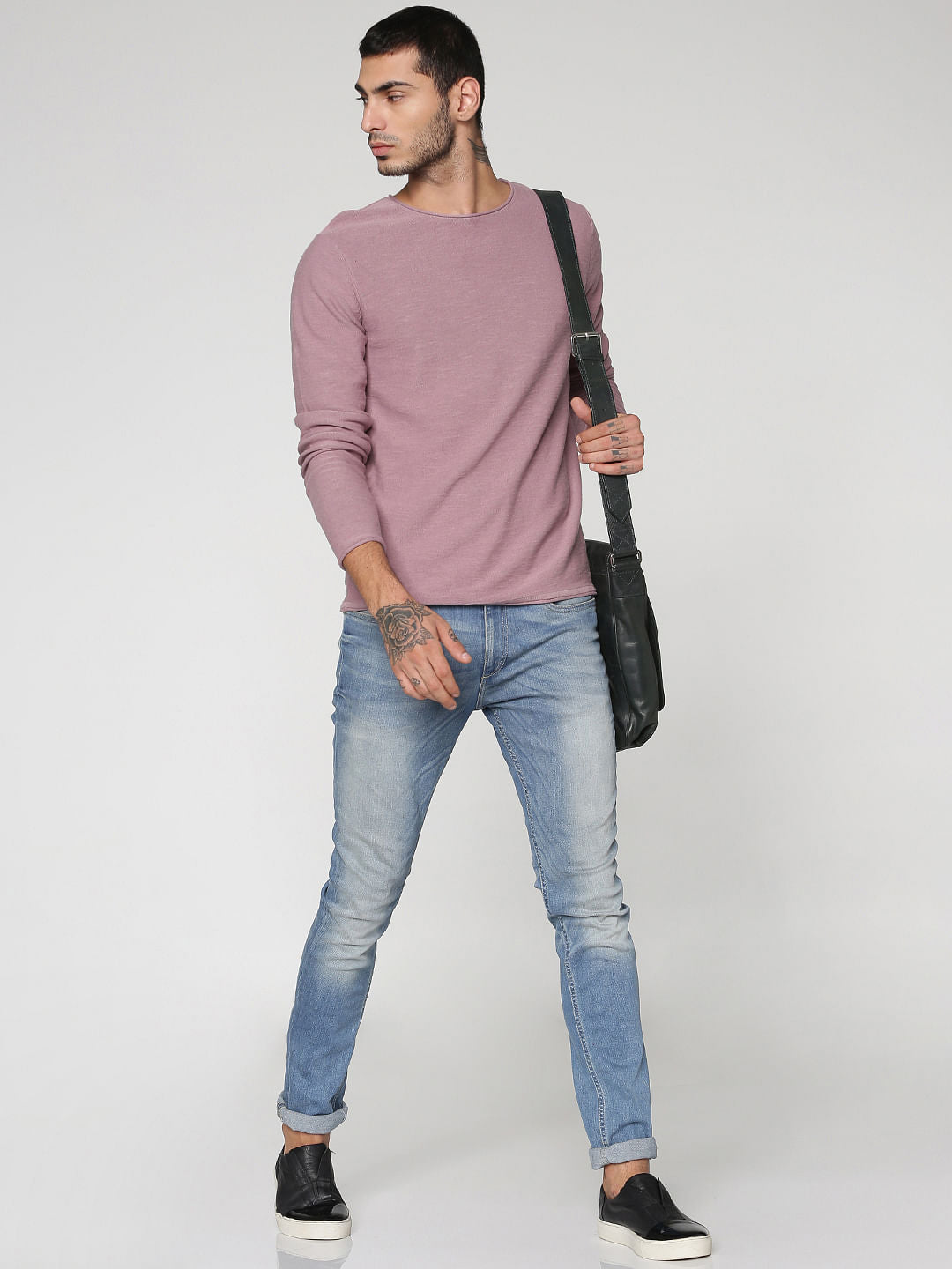 Purple Slim Fit Full Sleeves Crew Neck T-Shirt