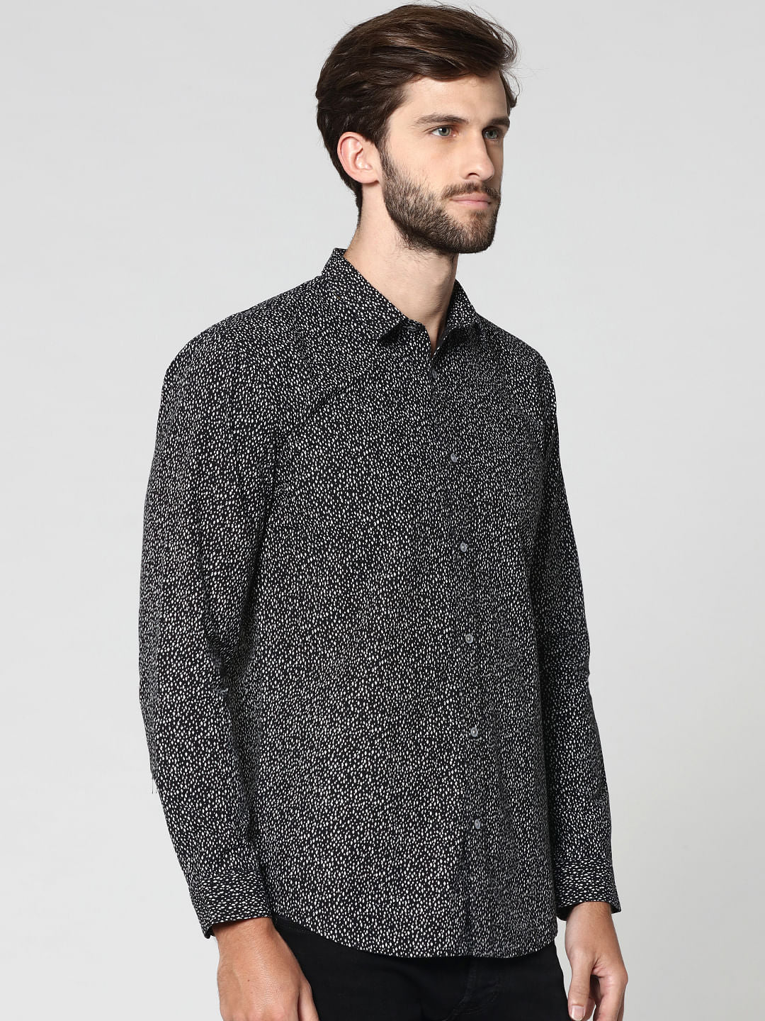 Dark Grey All Over Print Full Sleeves Shirt