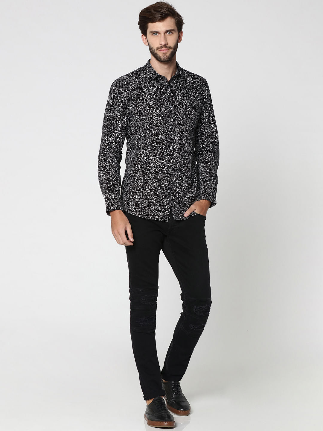 Dark Grey All Over Print Full Sleeves Shirt