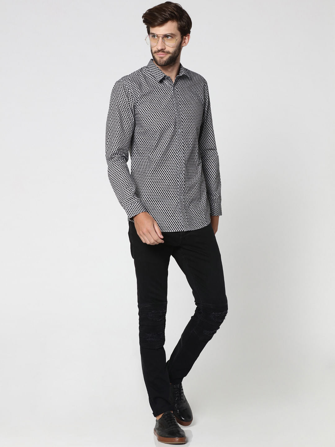 Black All Over Print Full Sleeves Shirt