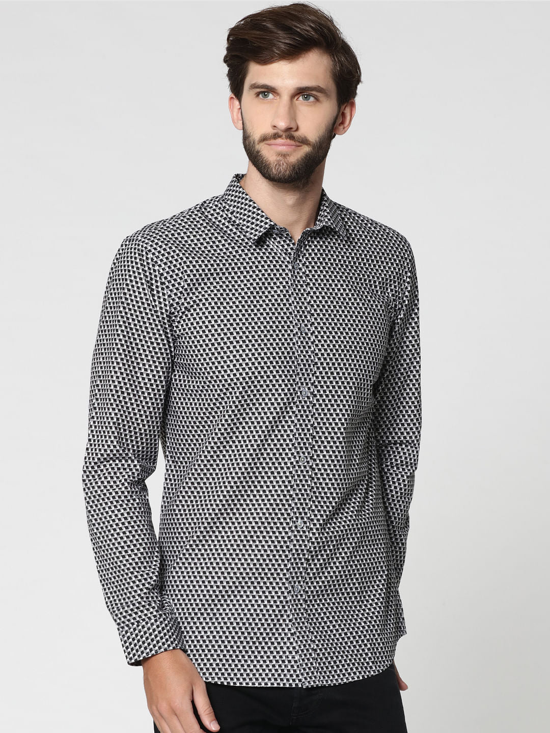 Black All Over Print Full Sleeves Shirt - S