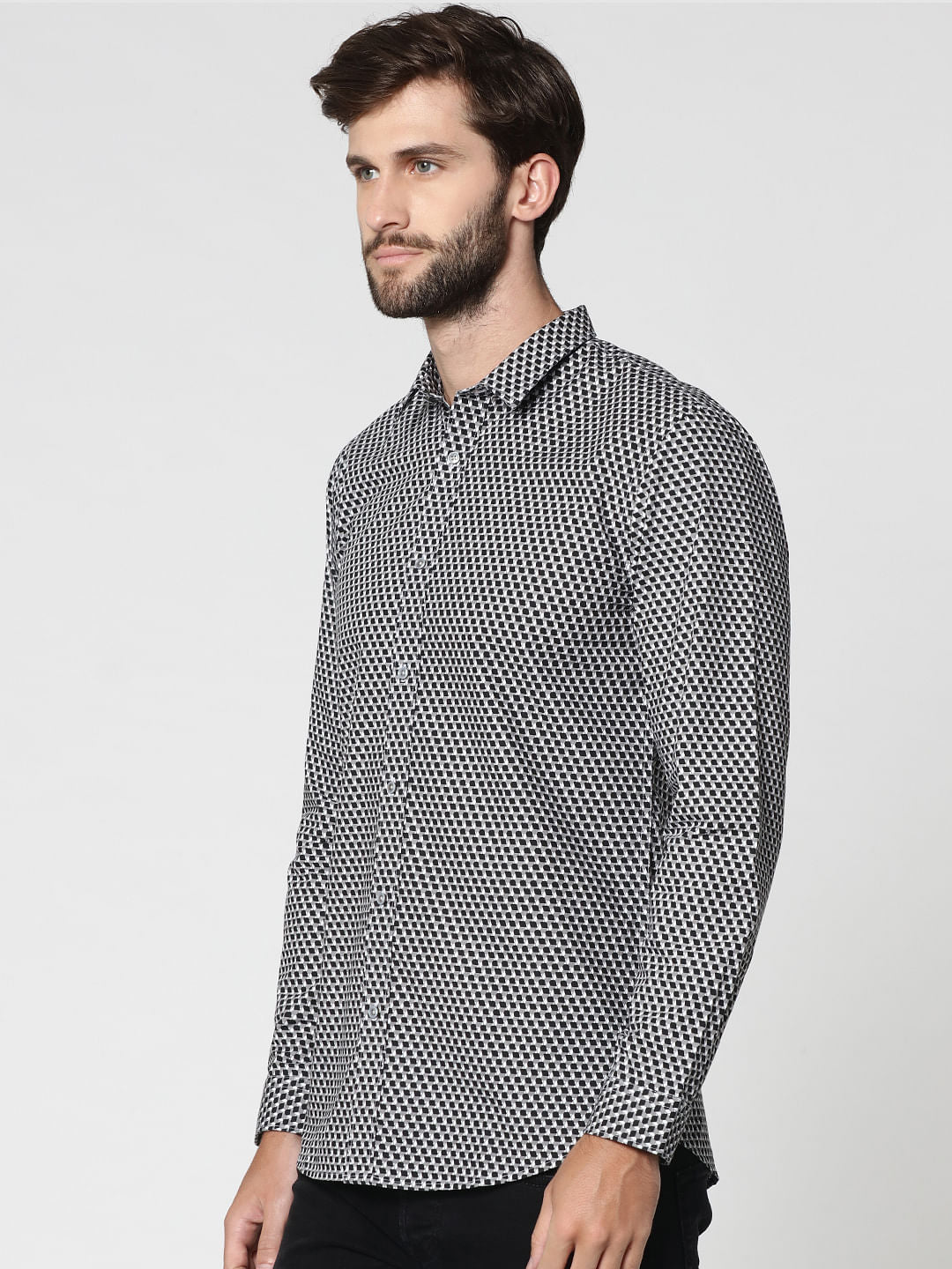 Black All Over Print Full Sleeves Shirt