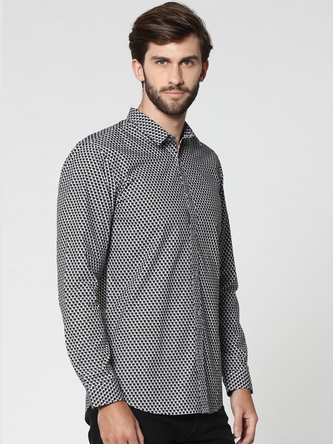 Black All Over Print Full Sleeves Shirt