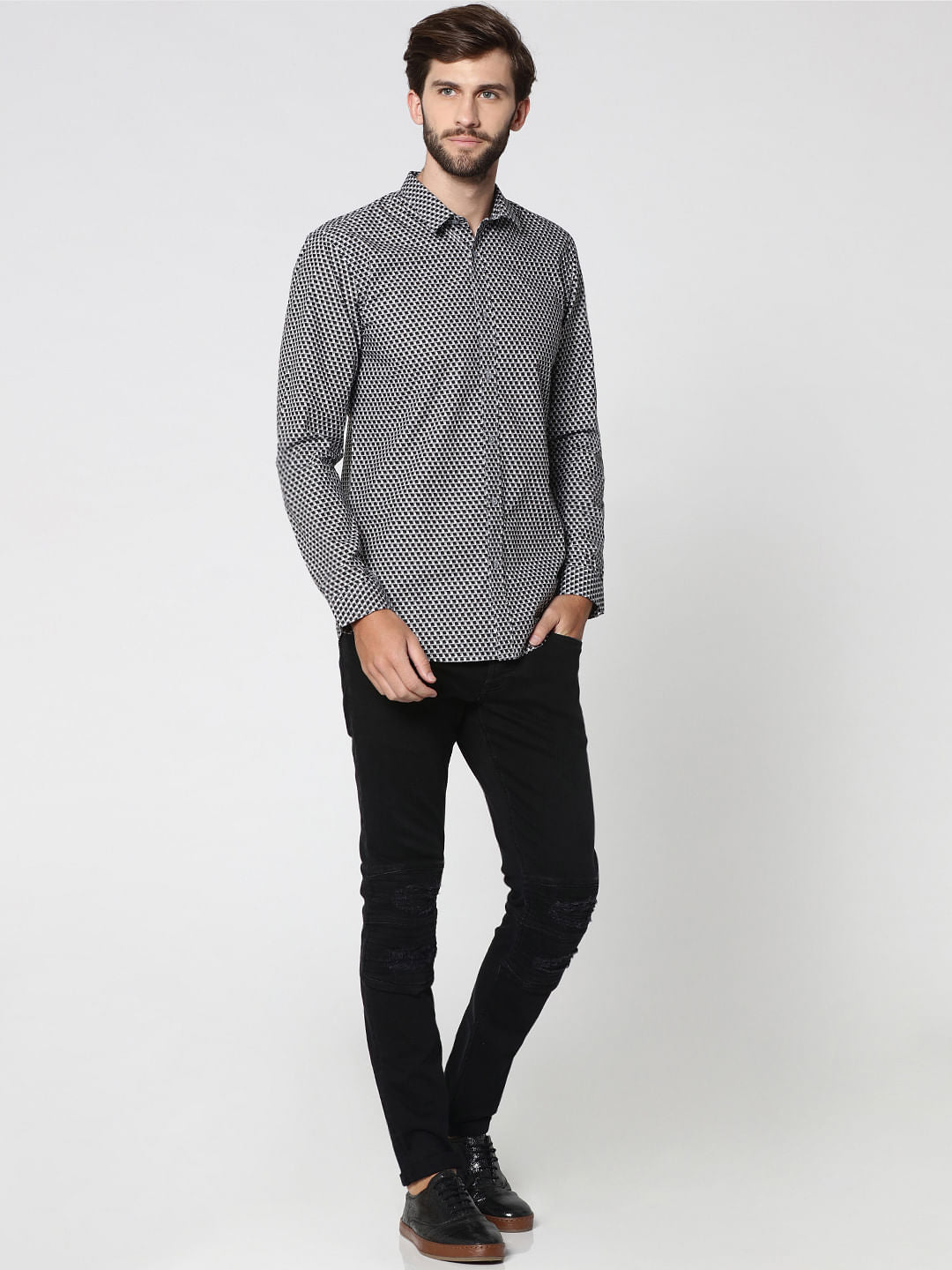 Black All Over Print Full Sleeves Shirt