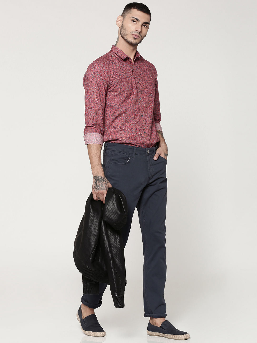 Brown Printed Full Sleeves Slim Fit Shirt