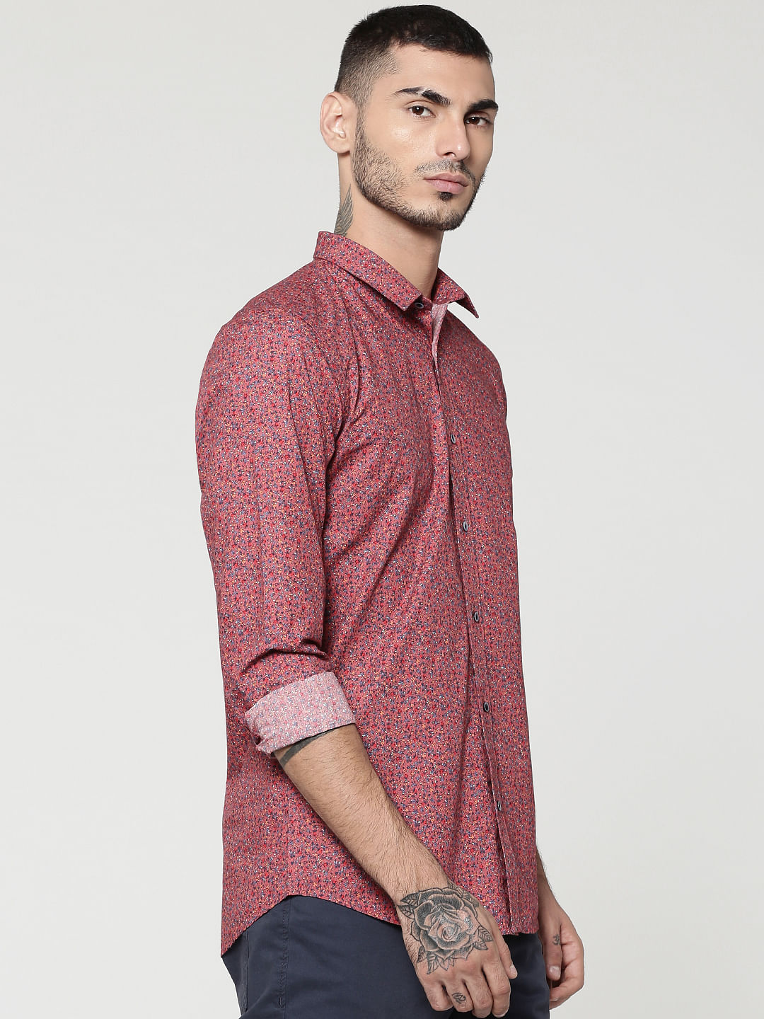 Brown Printed Full Sleeves Slim Fit Shirt