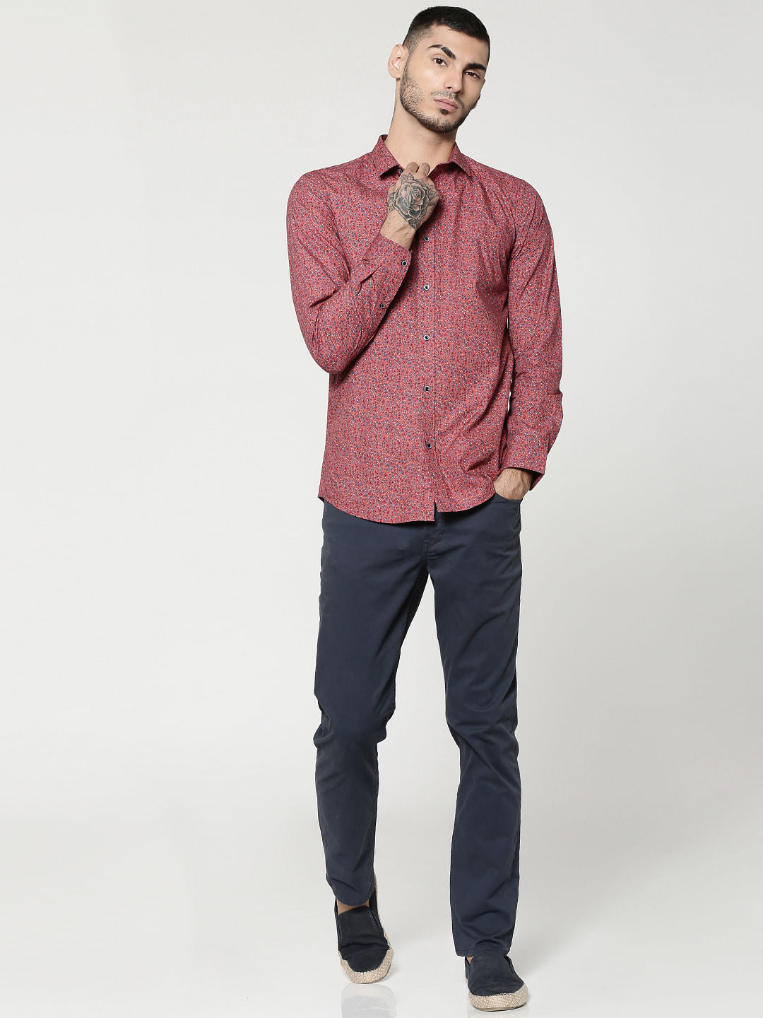 Brown Printed Full Sleeves Slim Fit Shirt