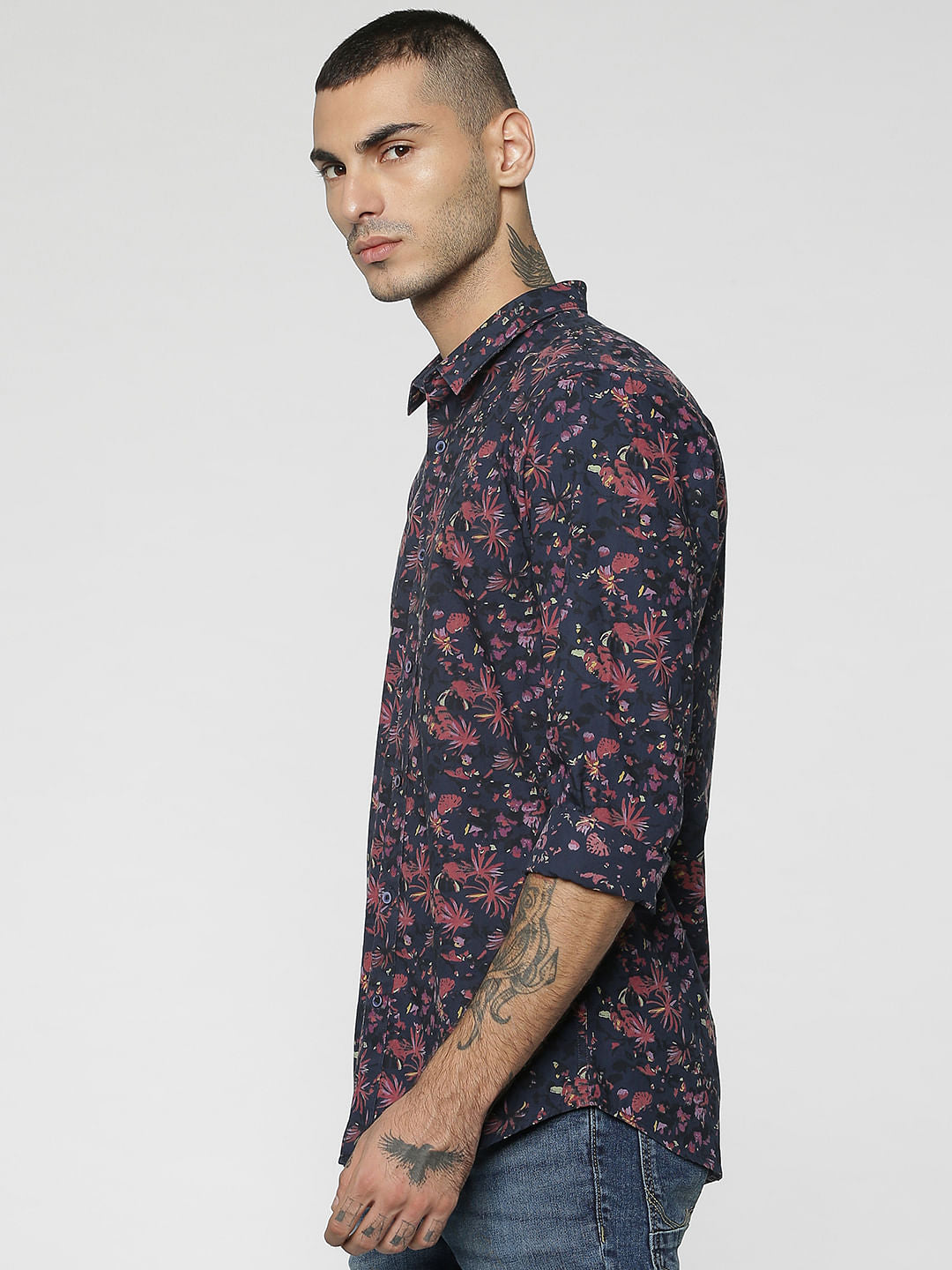 Dark Blue All Over Print Full Sleeves Shirt