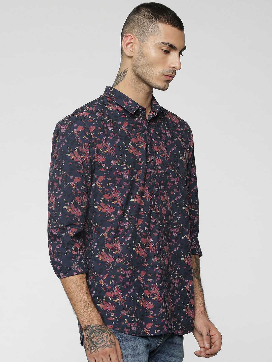 Dark Blue All Over Print Full Sleeves Shirt