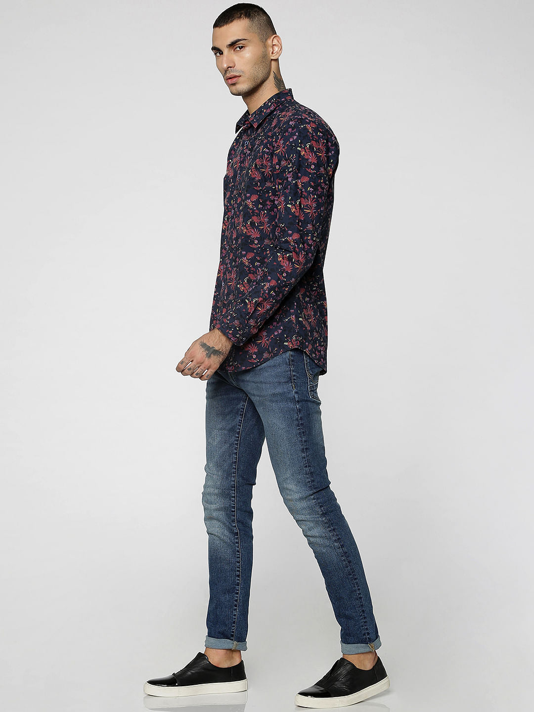 Dark Blue All Over Print Full Sleeves Shirt
