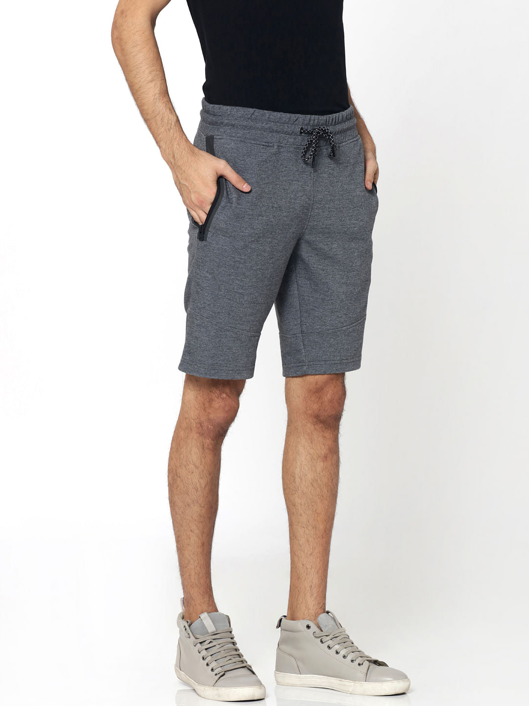 Dark Grey Zip Detail Sweatshorts