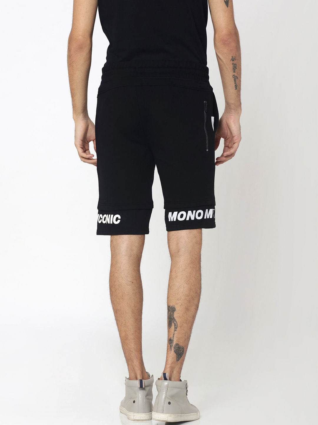 Black Drawstring Text Print Sweatshorts