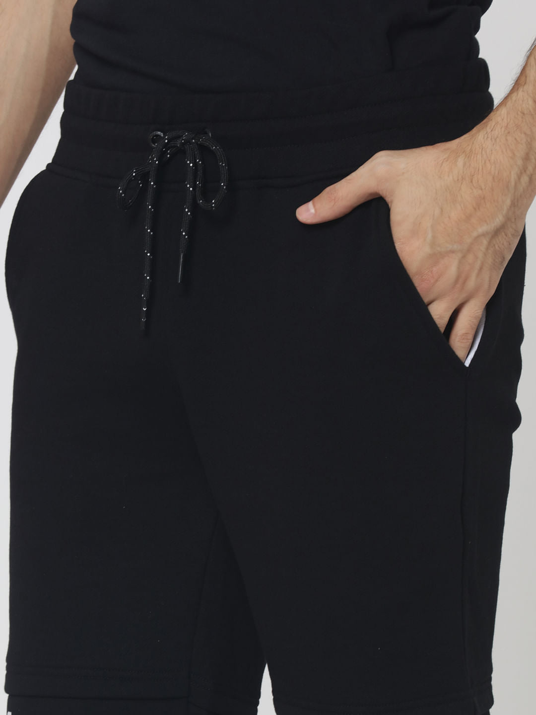 Black Drawstring Text Print Sweatshorts