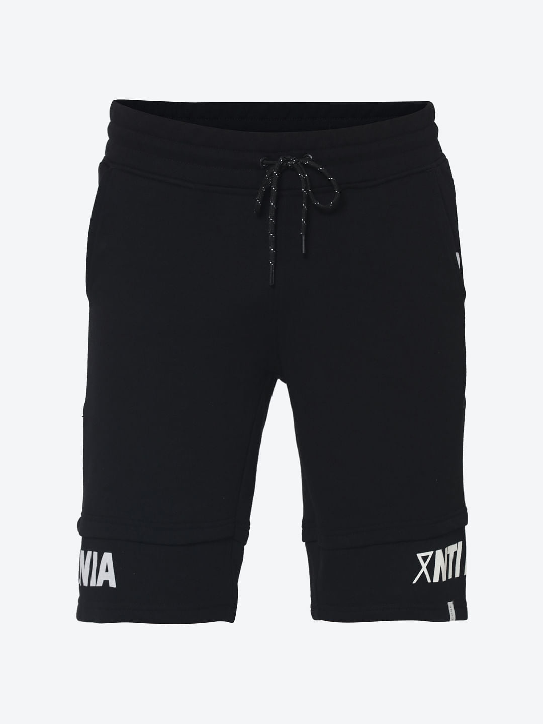Black Drawstring Text Print Sweatshorts