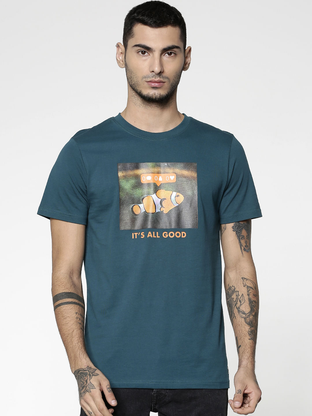 Green Graphic Print Slim Fit Crew Neck T-Shirt