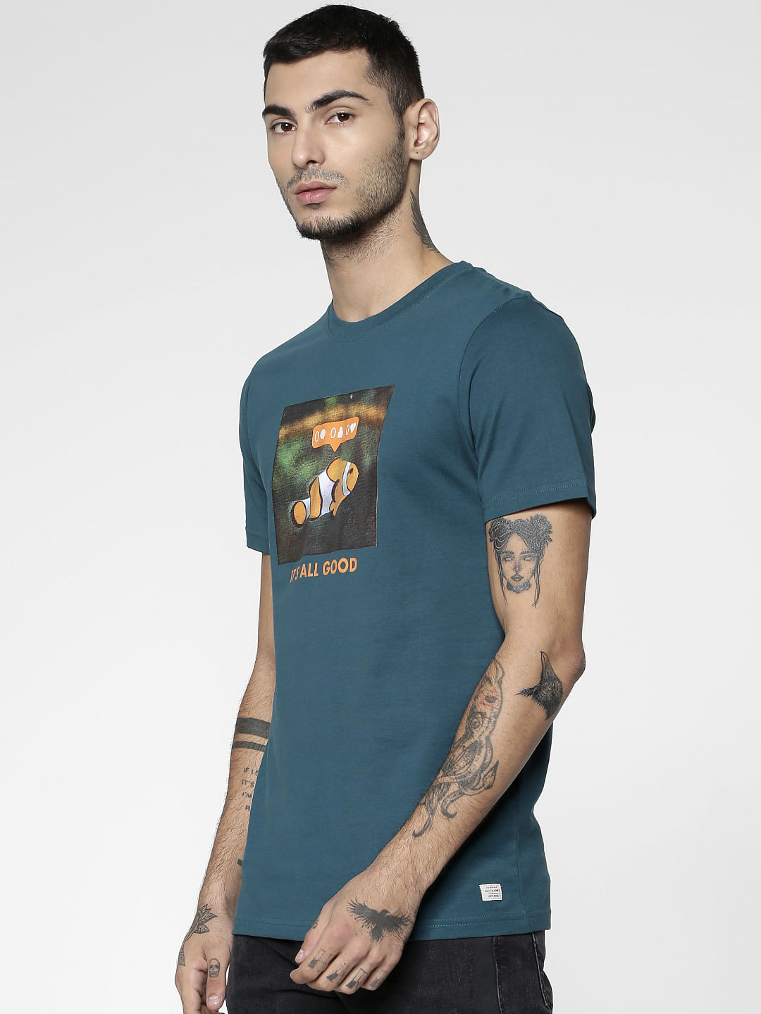Green Graphic Print Slim Fit Crew Neck T-Shirt