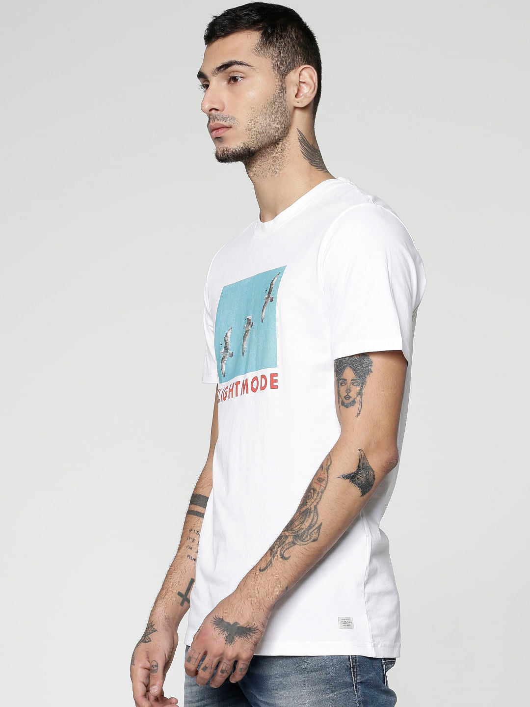 White Graphic Print Slim Fit Crew Neck T-Shirt - S