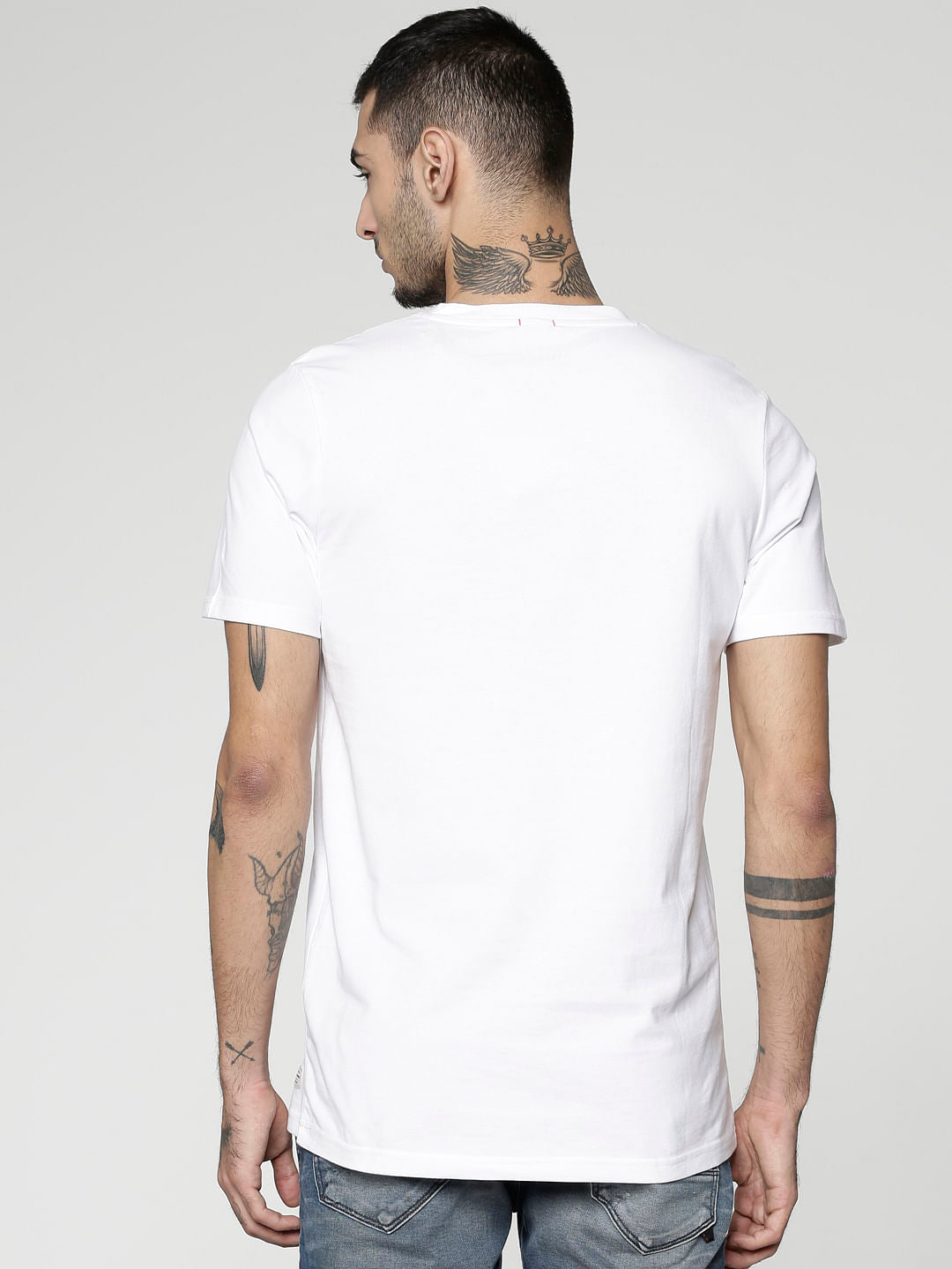 White Graphic Print Slim Fit Crew Neck T-Shirt