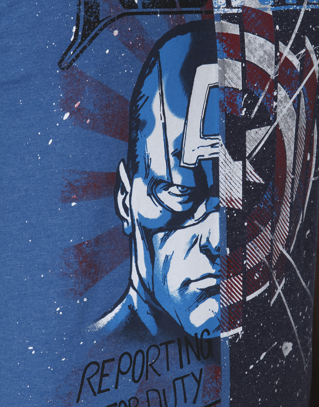 X Marvel Blue Colourblocked Graphic Print Crew Neck T-Shirt