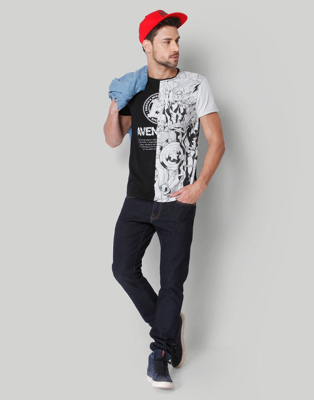 X Marvel Black Graphic Print Crew Neck T-Shirt