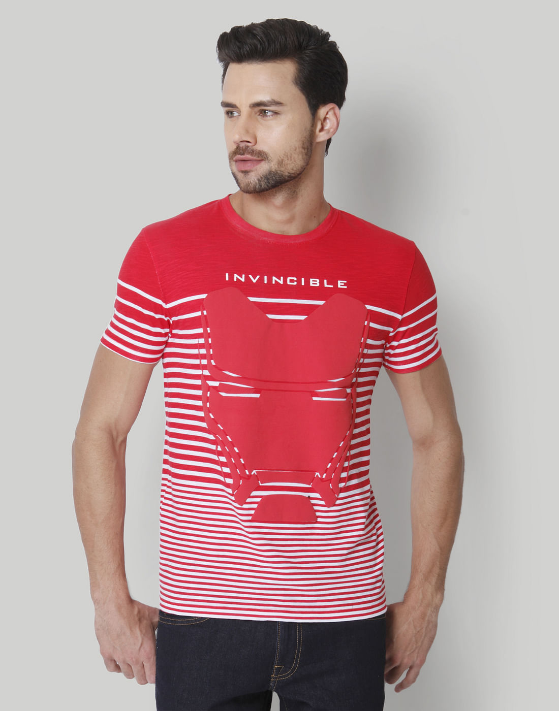 X Marvel Red Striped Crew Neck T-Shirt