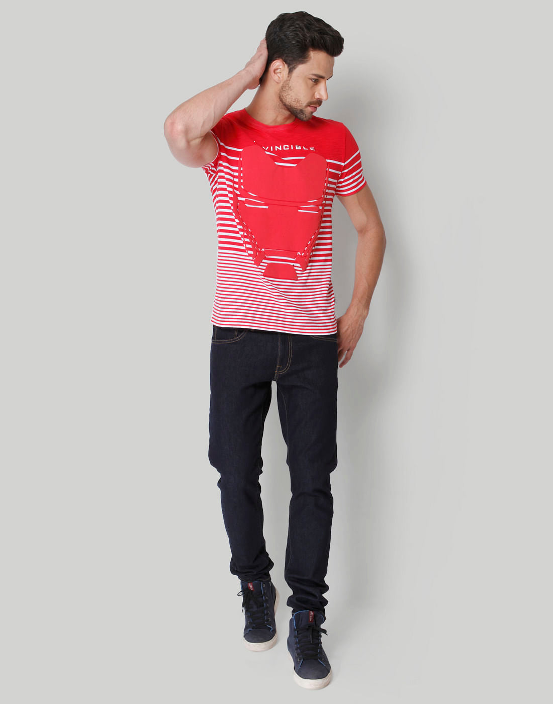 X Marvel Red Striped Crew Neck T-Shirt