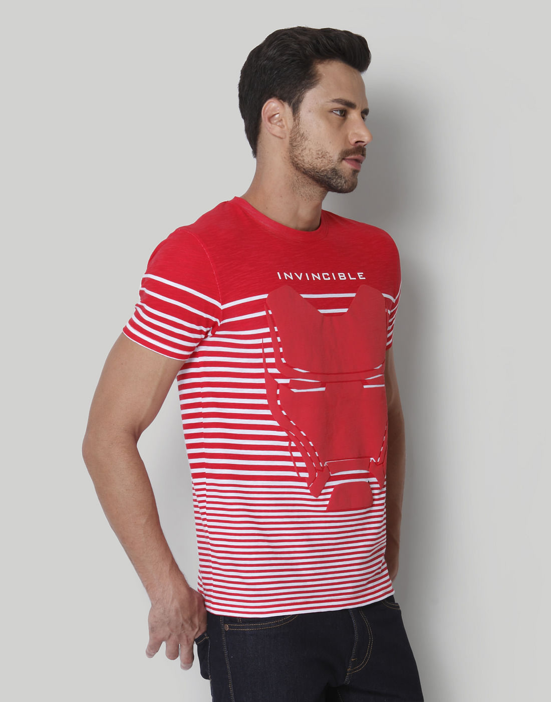 X Marvel Red Striped Crew Neck T-Shirt