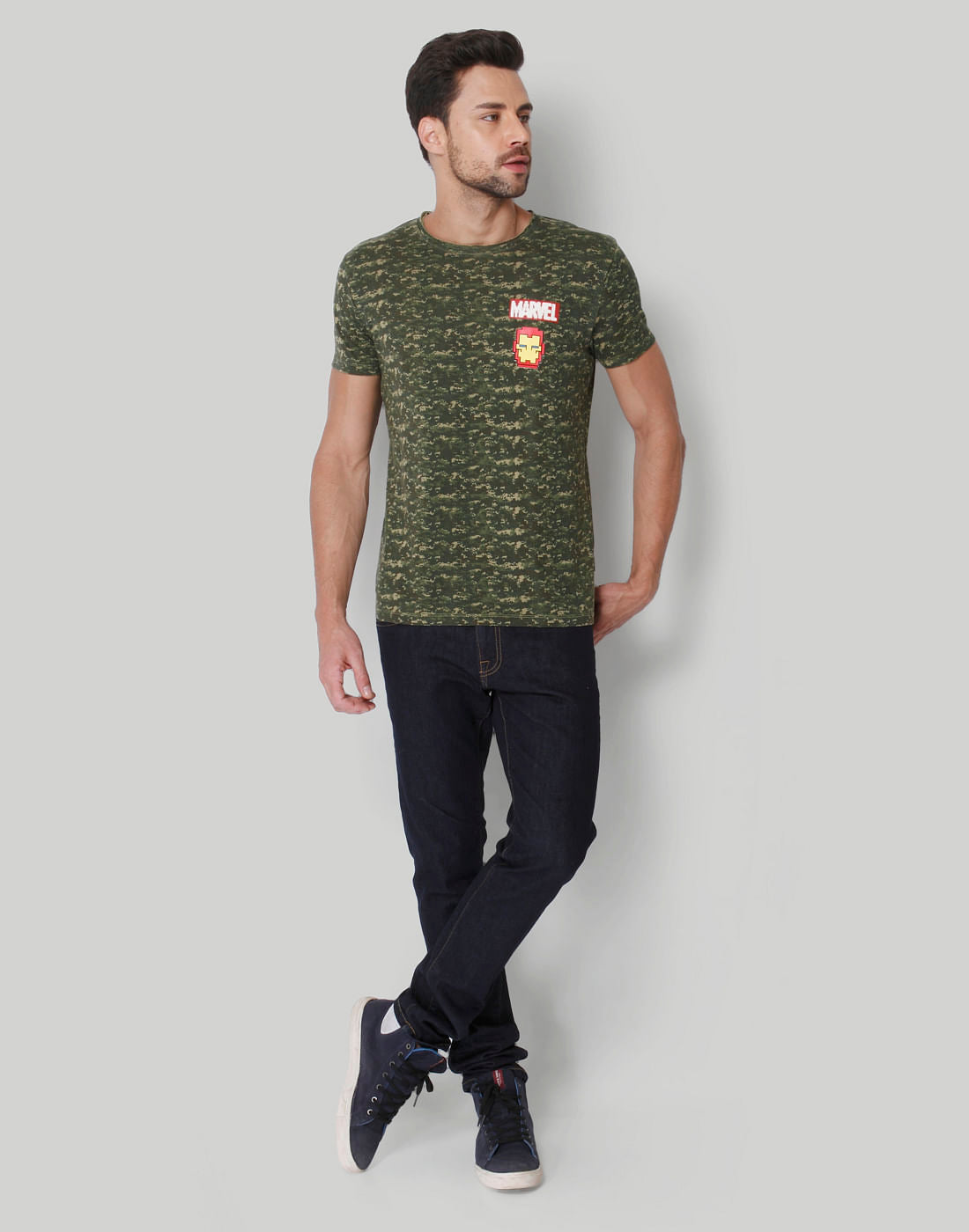 X Marvel Olive Green Camo Print Crew Neck T-Shirt