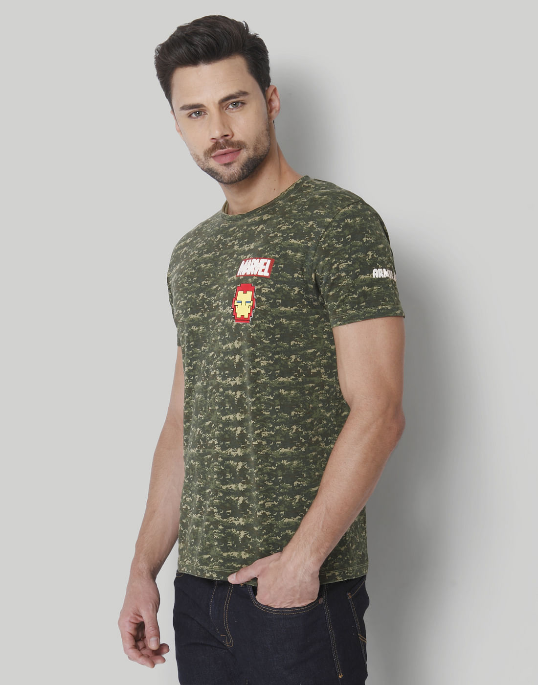 X Marvel Olive Green Camo Print Crew Neck T-Shirt