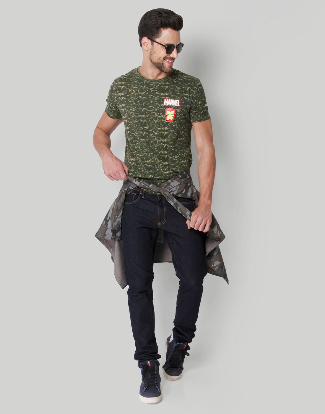 X Marvel Olive Green Camo Print Crew Neck T-Shirt