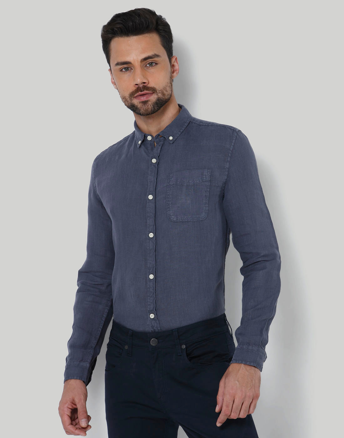 Grey Linen Shirt - M