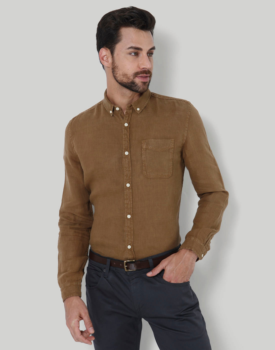 Brown Linen Shirt - M