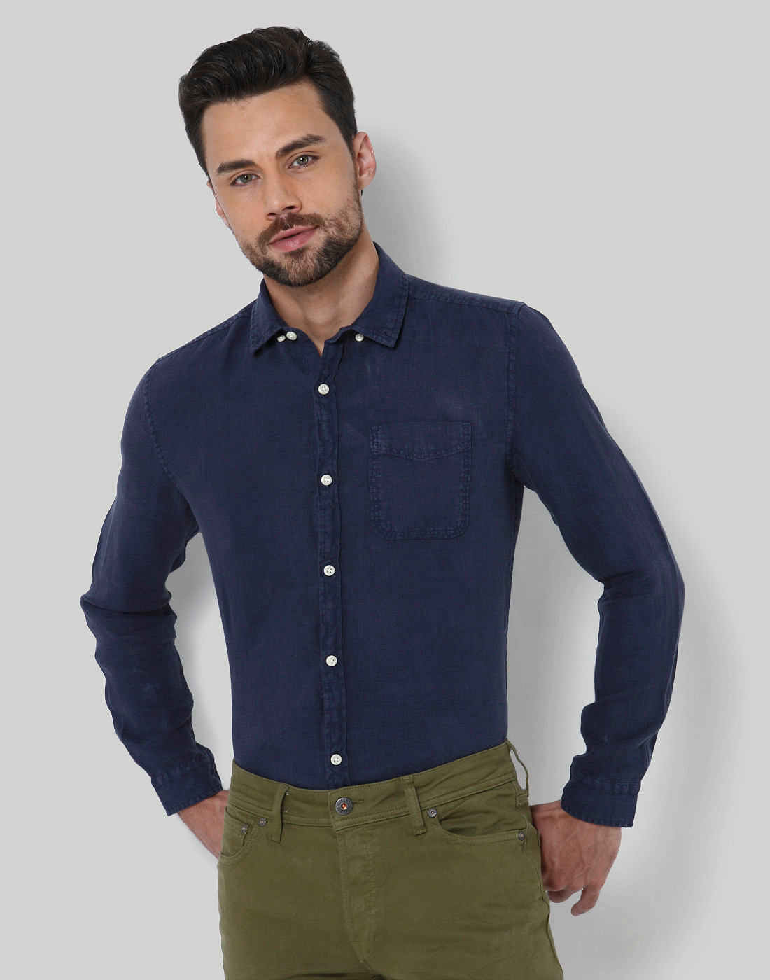 Dark Blue Linen Shirt