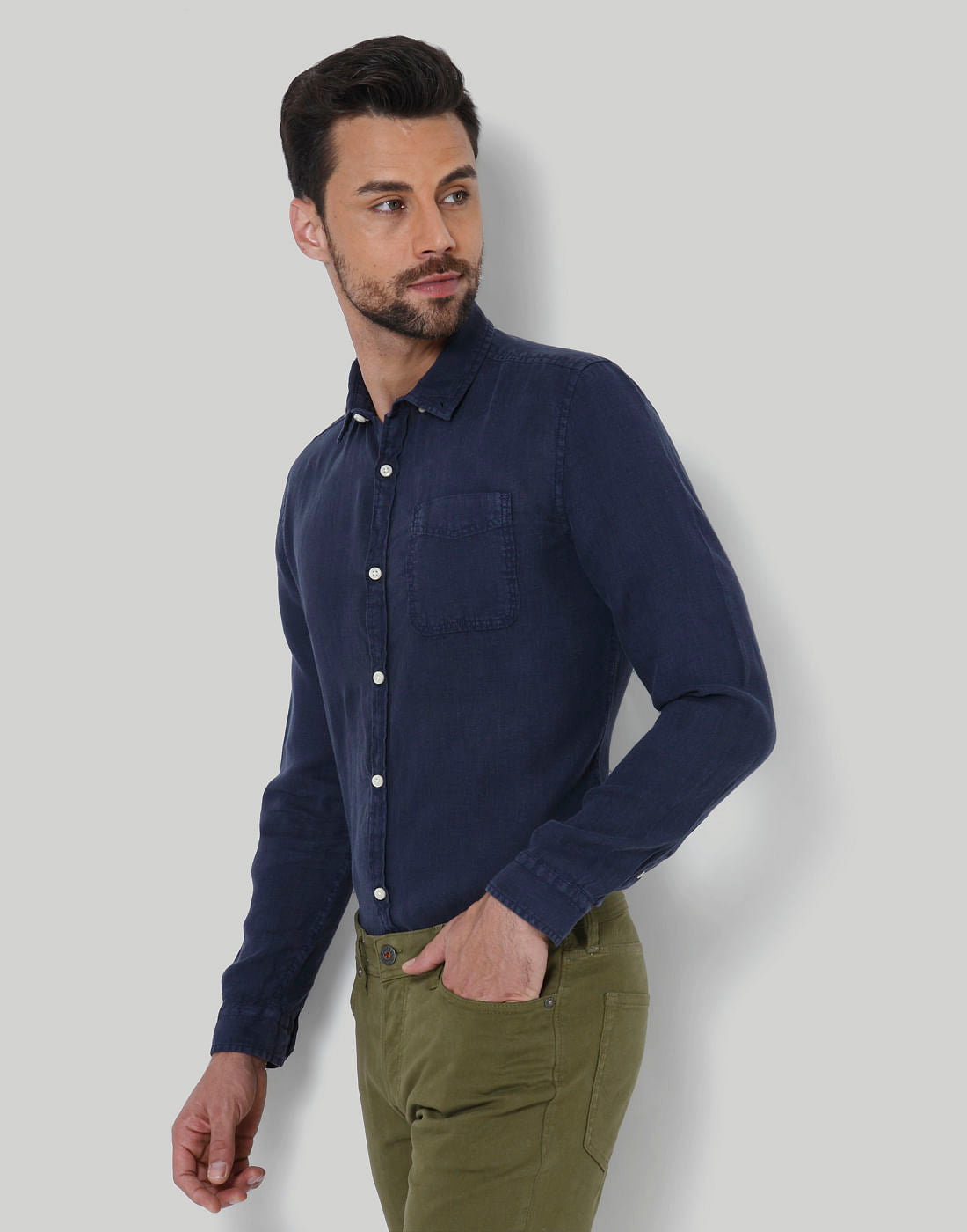 Dark Blue Linen Shirt