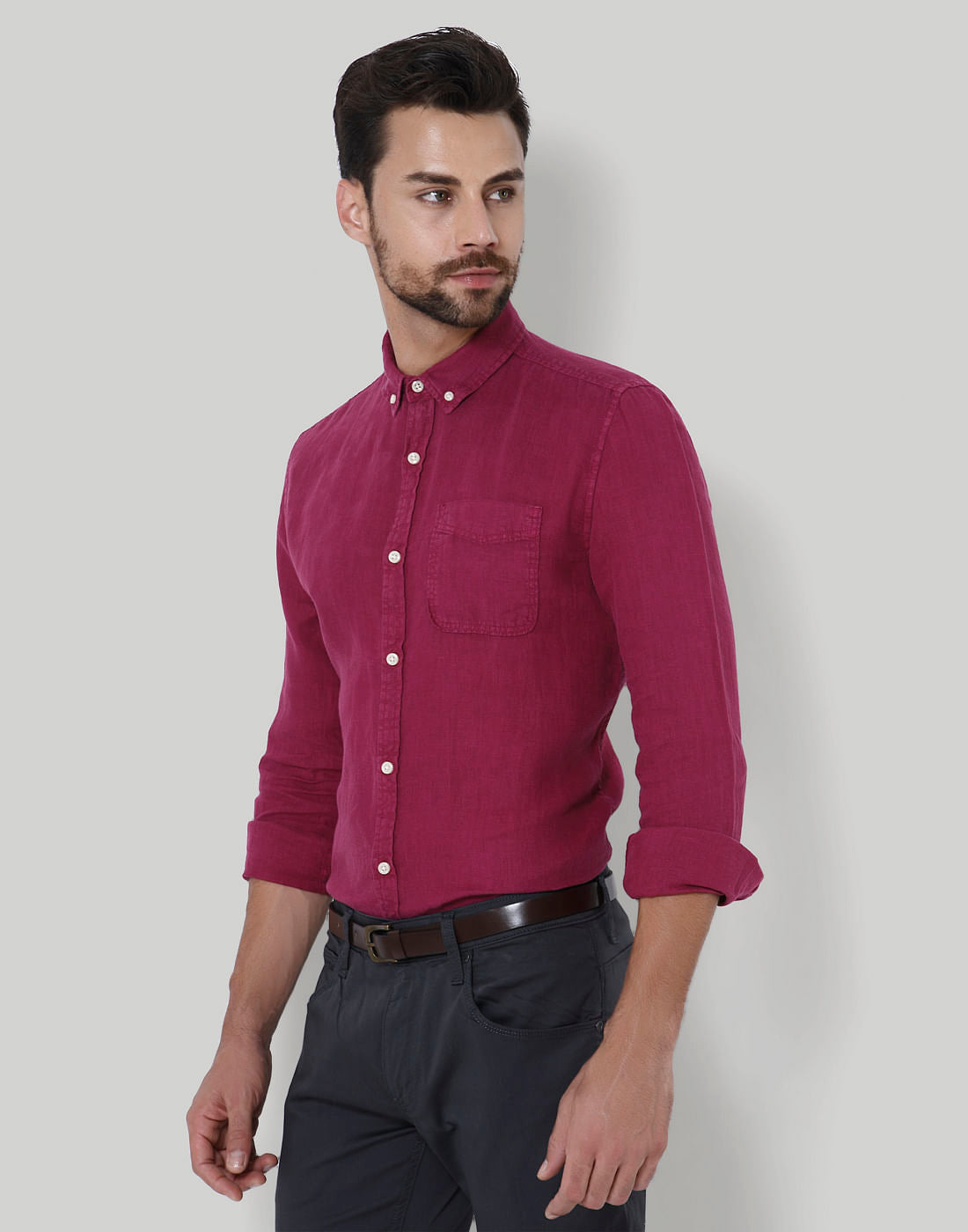 Maroon Slim Fit Linen Shirt