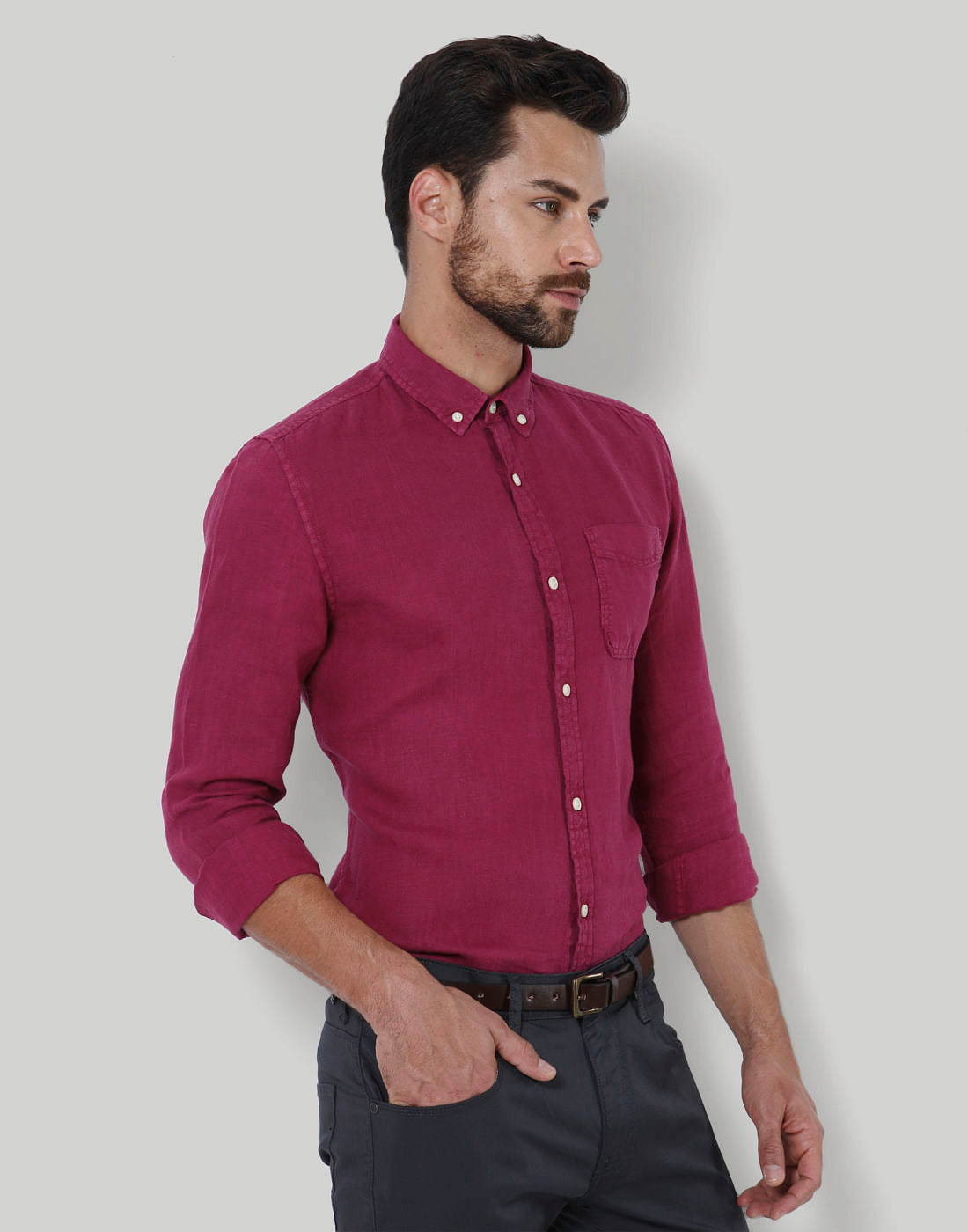 Maroon Slim Fit Linen Shirt