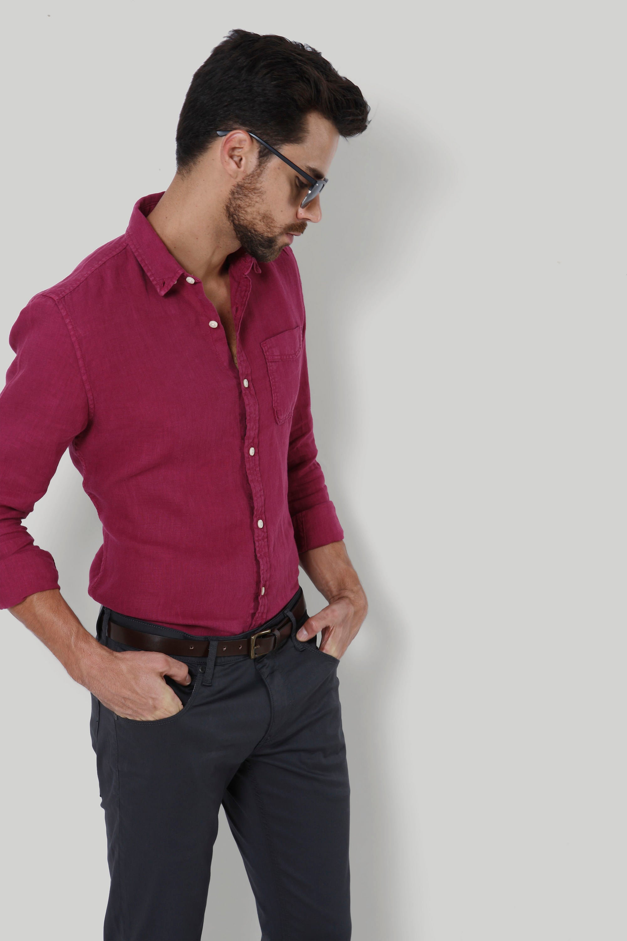 Maroon Slim Fit Linen Shirt