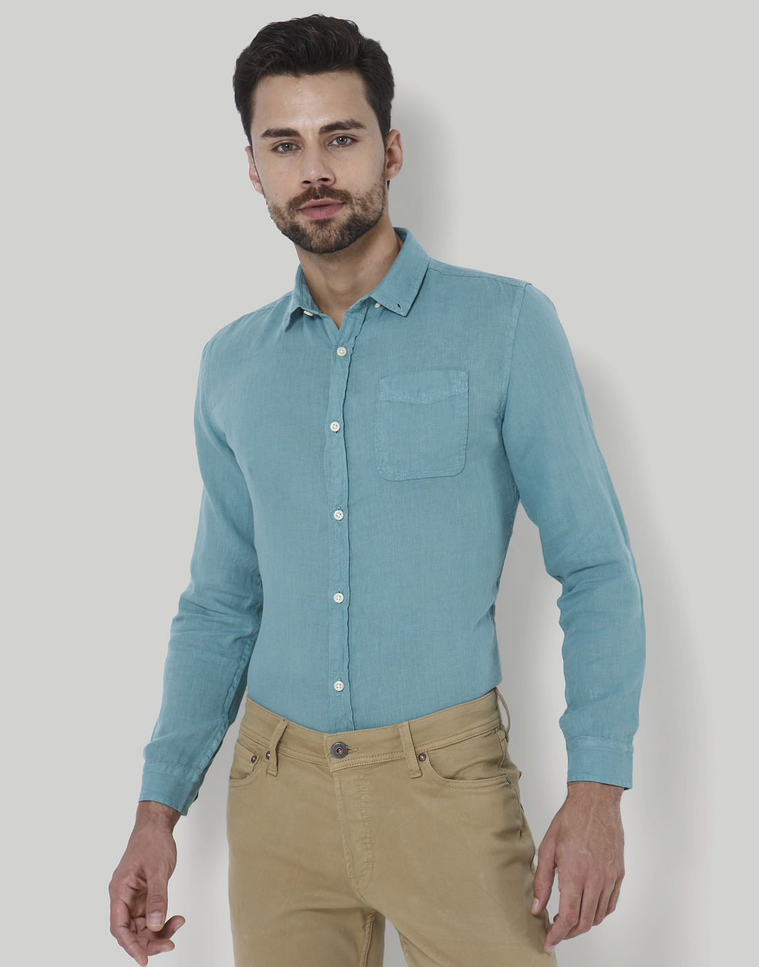 Turquoise Linen Shirt - M