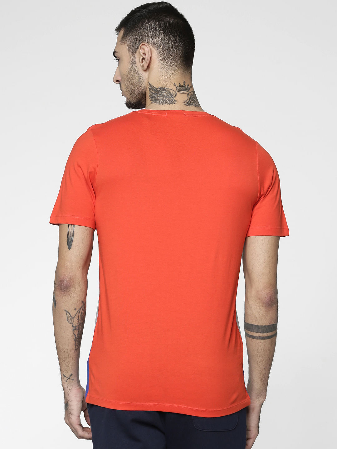 Red Colour Blocked Slim Fit Crew Neck T-Shirt