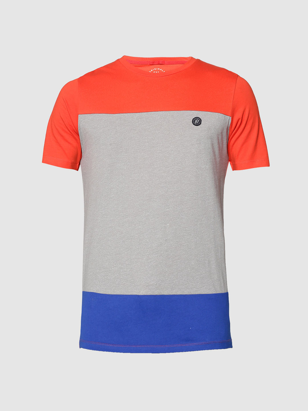 Red Colour Blocked Slim Fit Crew Neck T-Shirt
